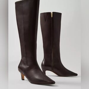 New Ann Taylor Dark Brown Skinny Kitten Heel Leather Tall Boot Size 9.5